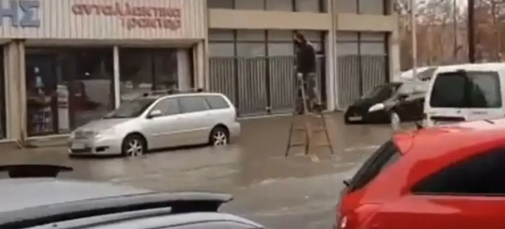Απίστευτο και όμως αληθινό – Περπάτησε πάνω σε σκάλα για να διασχίσει το “ποτάμι” που τον χώριζε από το αυτοκίνητο του  (vid)