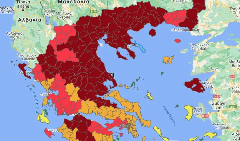 Ακόμα τρεις περιοχές στο “βαθύ κόκκινο” – Δείτε τον νέο επιδημιολογικό χάρτη