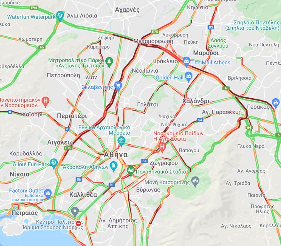 Κίνηση ΤΩΡΑ – “Στο κόκκινο” ο Κηφισός, δείτε πού αλλού έχει μποτιλιάρισμα