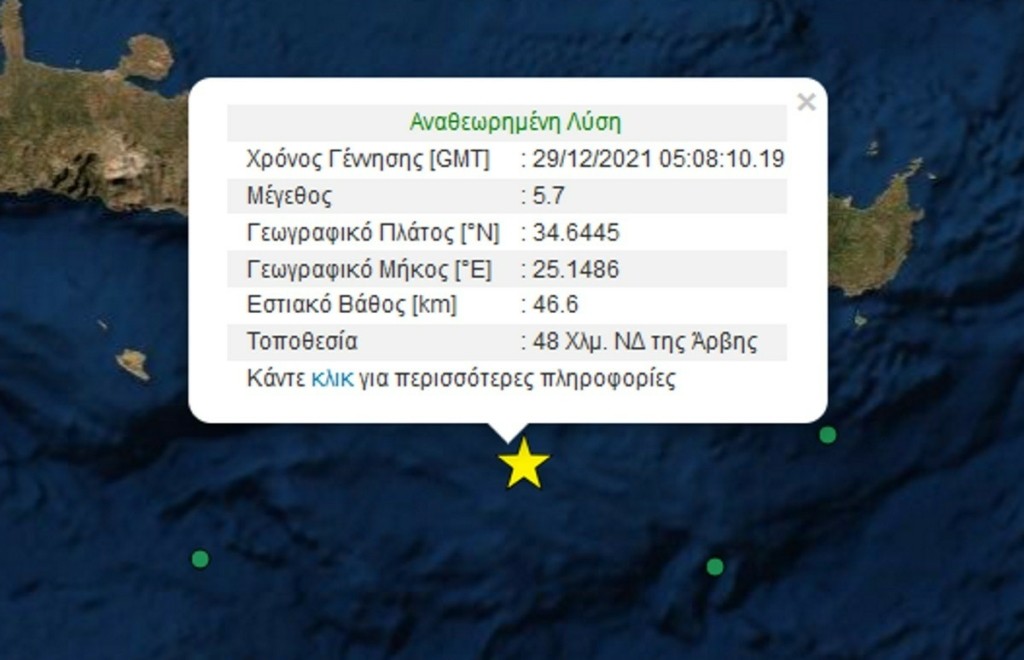 Σεισμός 5,7 Ρίχτερ στην Κρήτη