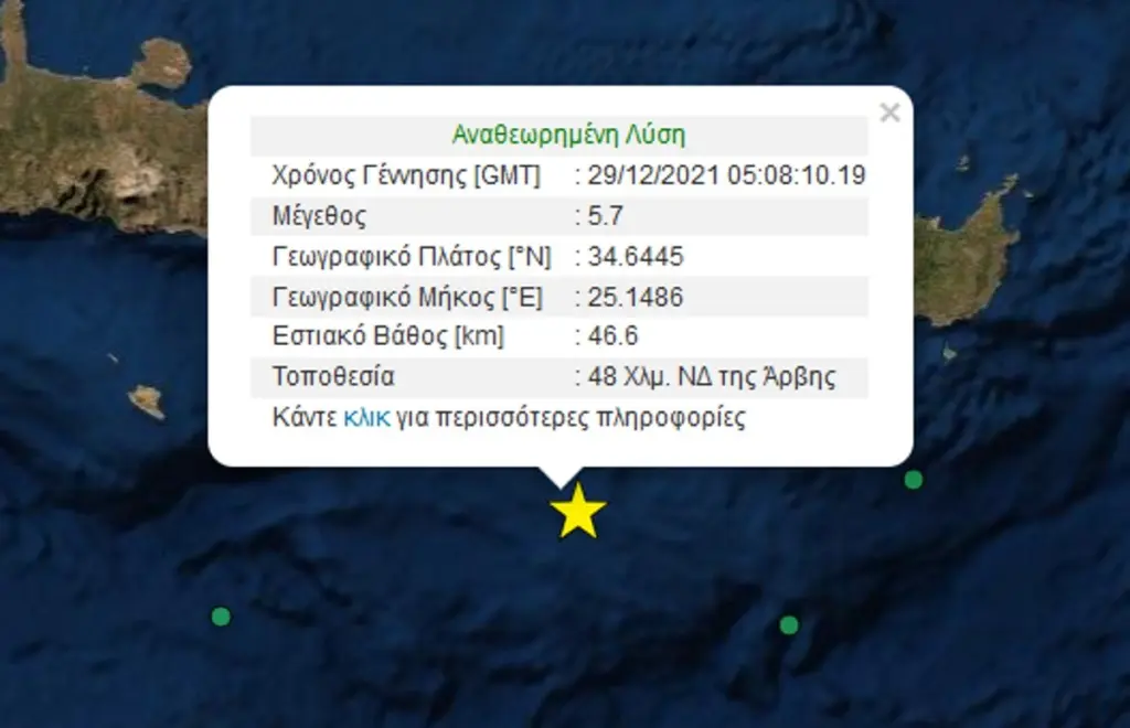 Σεισμός 5,7 Ρίχτερ στην Κρήτη