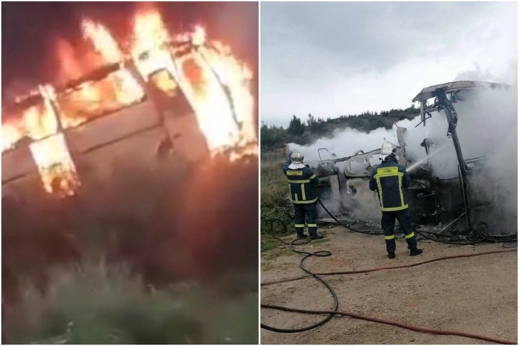 Πανικός στα Σπάτα – Πούλμαν με παιδιά άρπαξε φωτιά εν κινήσει και έγινε στάχτη (pics&vid)