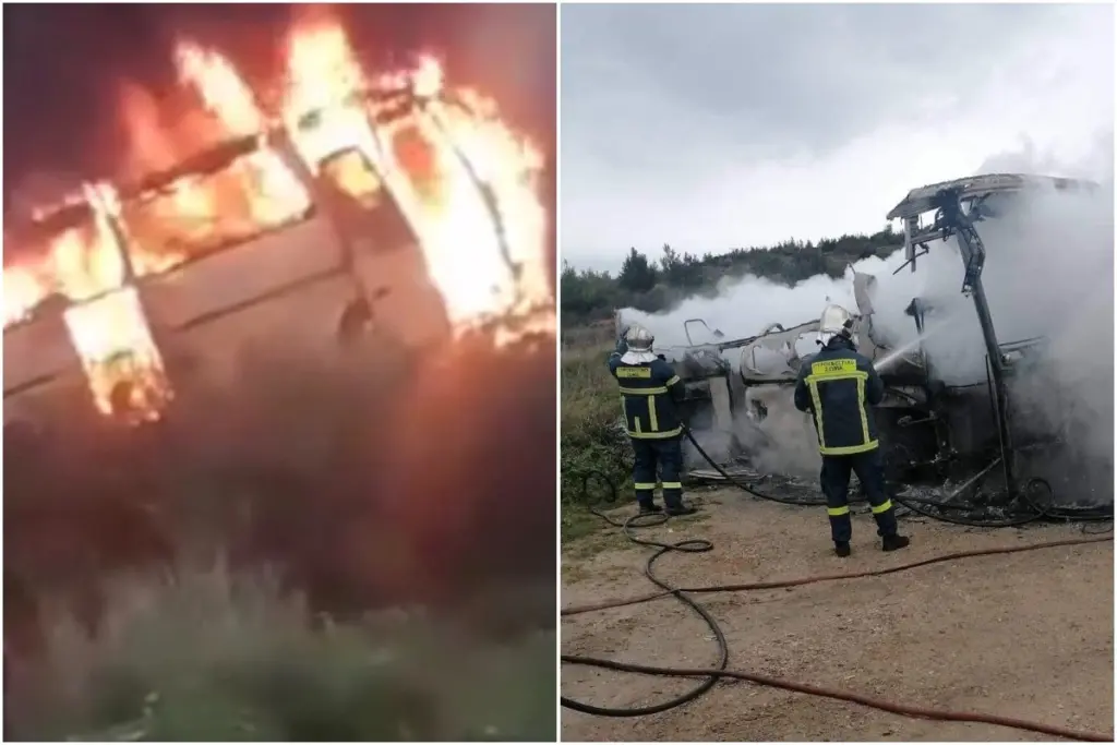 Πανικός στα Σπάτα – Πούλμαν με παιδιά άρπαξε φωτιά εν κινήσει και έγινε στάχτη (pics&vid)