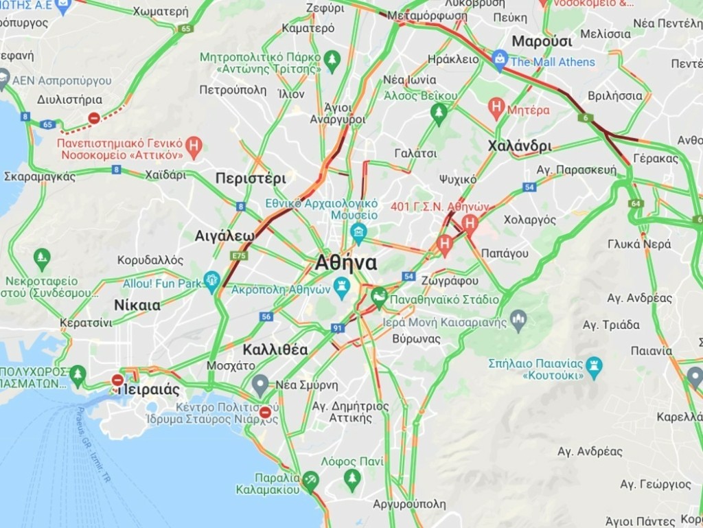 Κίνηση ΤΩΡΑ – Χάος στους δρόμους της Αθήνας – Ακινητοποιημένη η Αττική Οδός στο ρεύμα προς Ελευσίνα