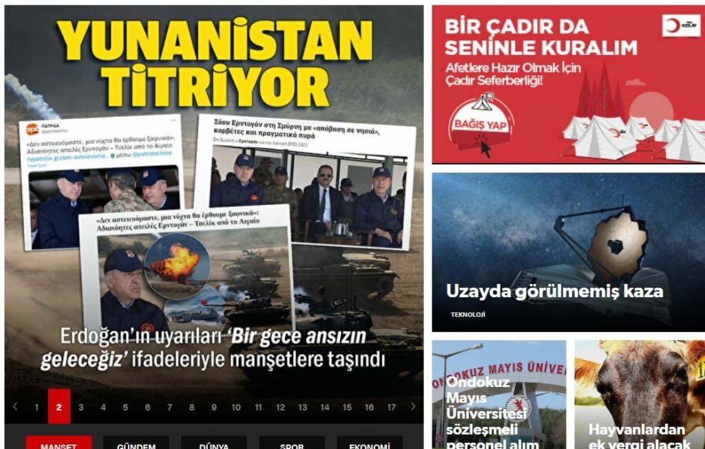 Παροξυσμός στα τουρκικά ΜΜΕ μετά τις δηλώσεις Ερντογάν – “Η Ελλάδα τρέμει”