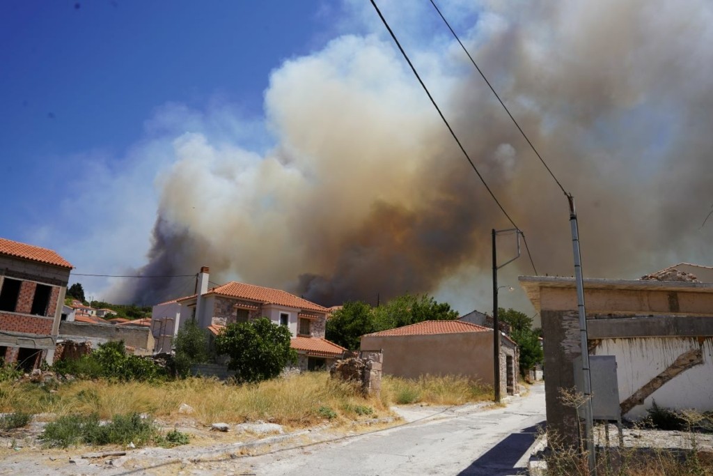 Συνεχίζεται η μάχη με τις φλόγες στη Λέσβο – Χιλιάδες στρέμματα με ελιές έχουν γίνει στάχτη (vid)