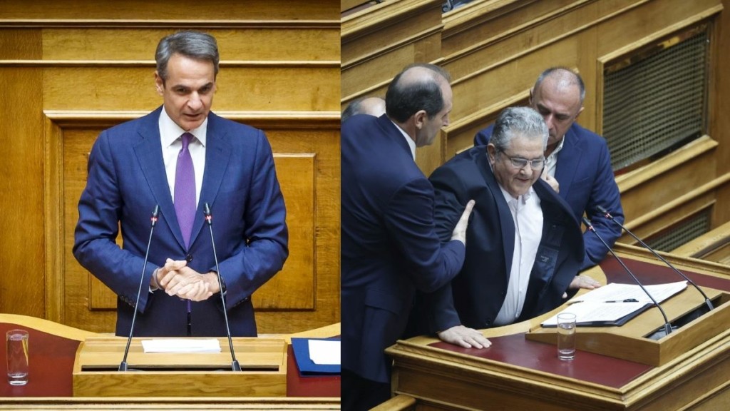 Το αμήχανο αστείο του Μητσοτάκη για την αδιαθεσία του Κουτσούμπα