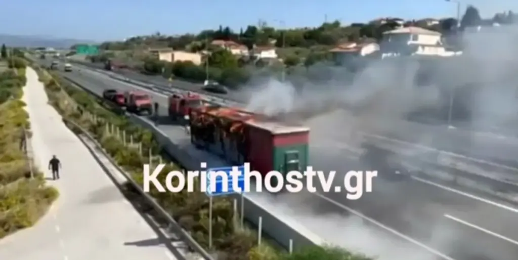 Φωτιά τώρα σε φορτηγό στην εθνική οδό Κορίνθου – Πατρών (Vid)