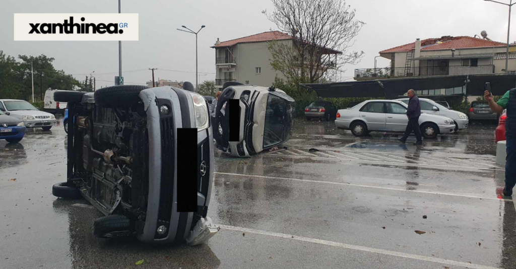 Στο «μάτι» της κακοκαιρίας η Ξάνθη – Ισχυρή χαλαζόπτωση και ανεμοστρόβιλος που τούμπαρε ΙΧ και ξήλωσε σκεπές (pics&vids)