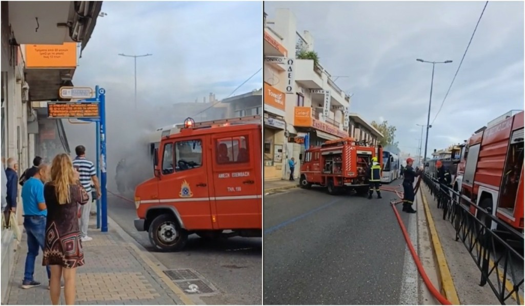 Η στιγμή που αστικό λεωφορείο γεμάτο επιβάτες “αρπάζει” φωτιά στην Παλλήνη (vid)