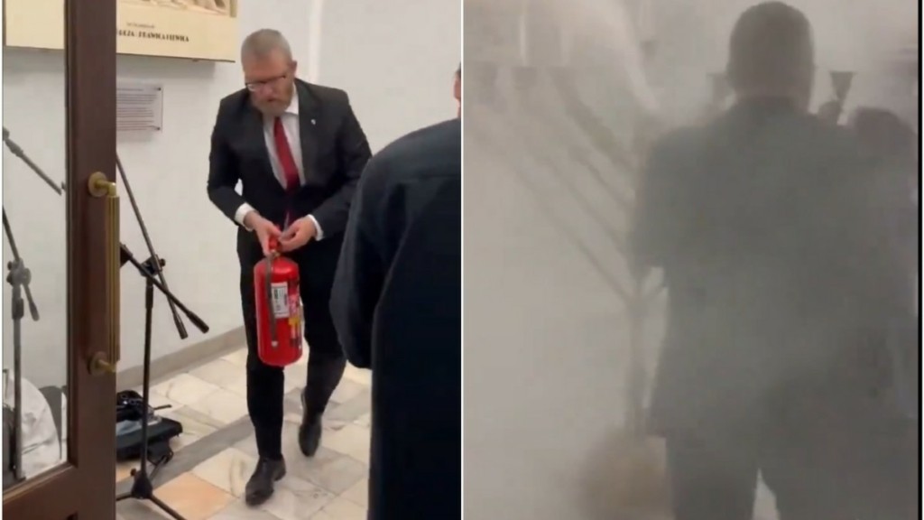 Χάος στη Βουλή της Πολωνίας – Ακροδεξιός βουλευτής έσβησε με πυροσβεστήρα τα κεριά για την εβραϊκή Χάνουκα (vid)