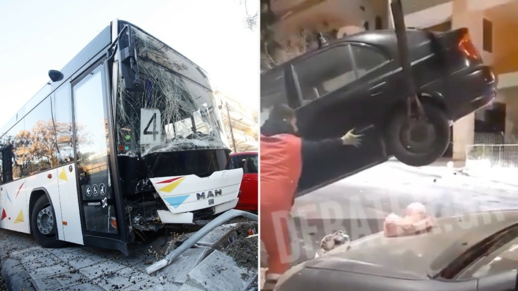 Θεσσαλονίκη: Λεωφορείο του ΟΑΣΘ έπεσε πάνω σε σταθμευμένα αυτοκίνητα – Δείτε βίντεο