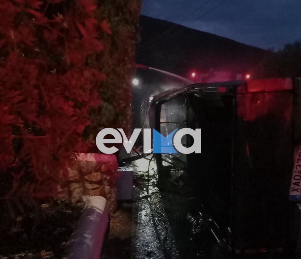 Εύβοια: Αυτοκίνητο τυλίχθηκε στις φλόγες μετά από σύγκρουση – Τραυματίας ο οδηγός (pics)