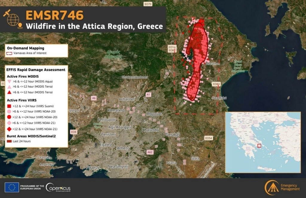 Φωτιά στην Αττική: Η έκταση της πυρκαγιάς μέσω δορυφορικής εικόνας