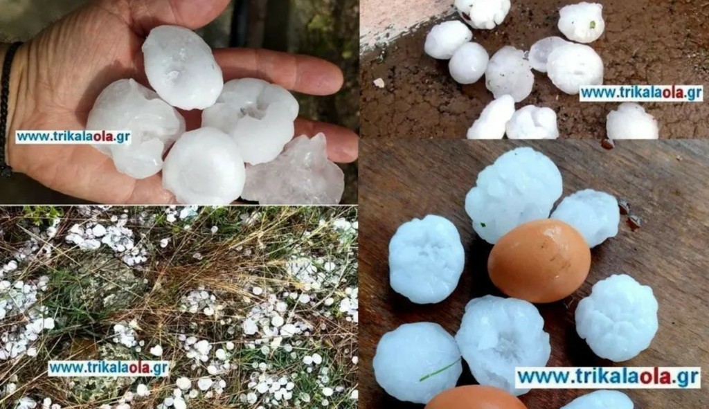 Τρίκαλα: Έπεσε χαλάζι σε μέγεθος αυγού (vid)