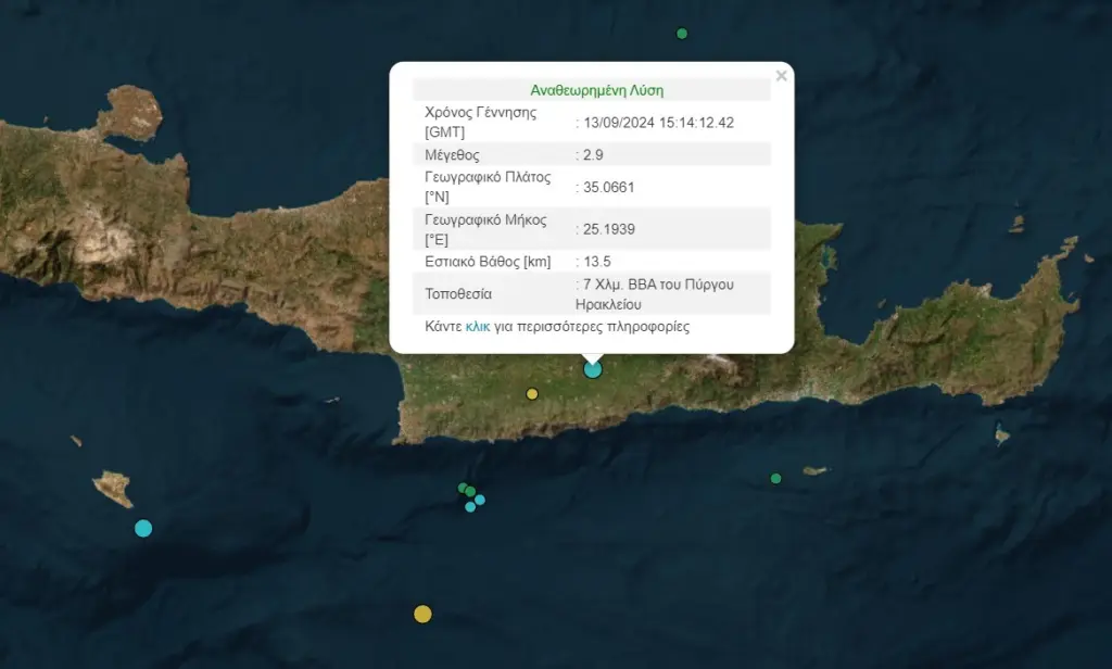 Σεισμός 2,9 Ρίχτερ στο Ηράκλειο