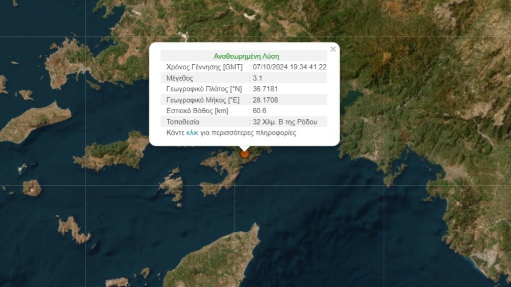 Σεισμός 3,1 Ρίχτερ βόρεια της Ρόδου