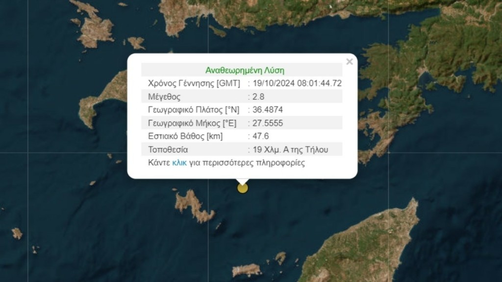 Σεισμός 2,8 Ρίχτερ ανοικτά της Τήλου
