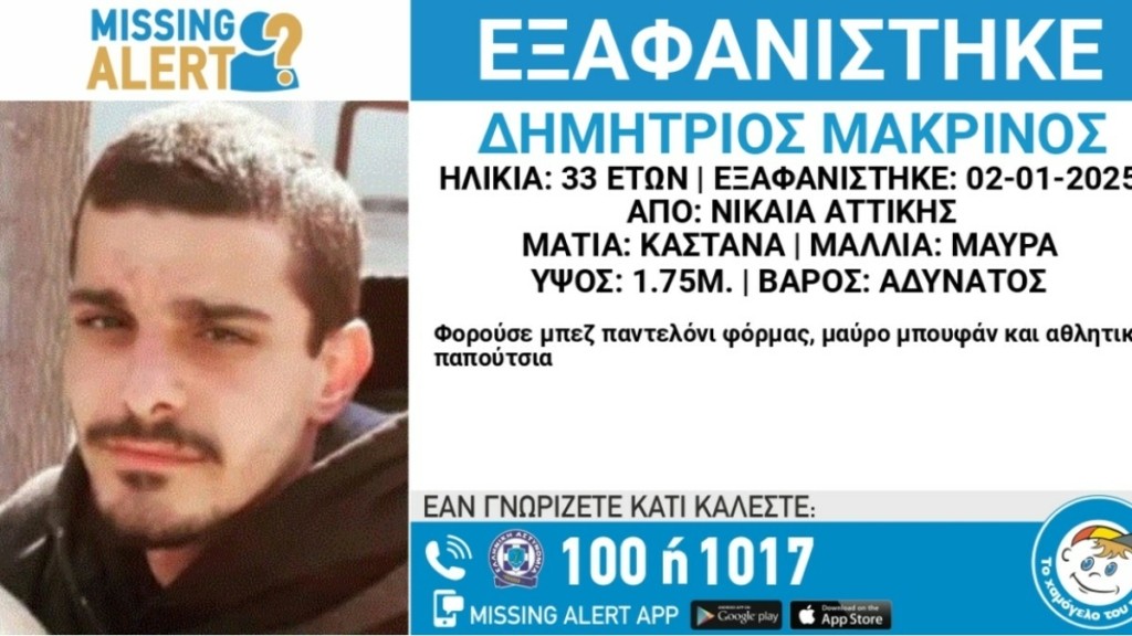 Νίκαια: Συναγερμός για την εξαφάνιση 33χρονου