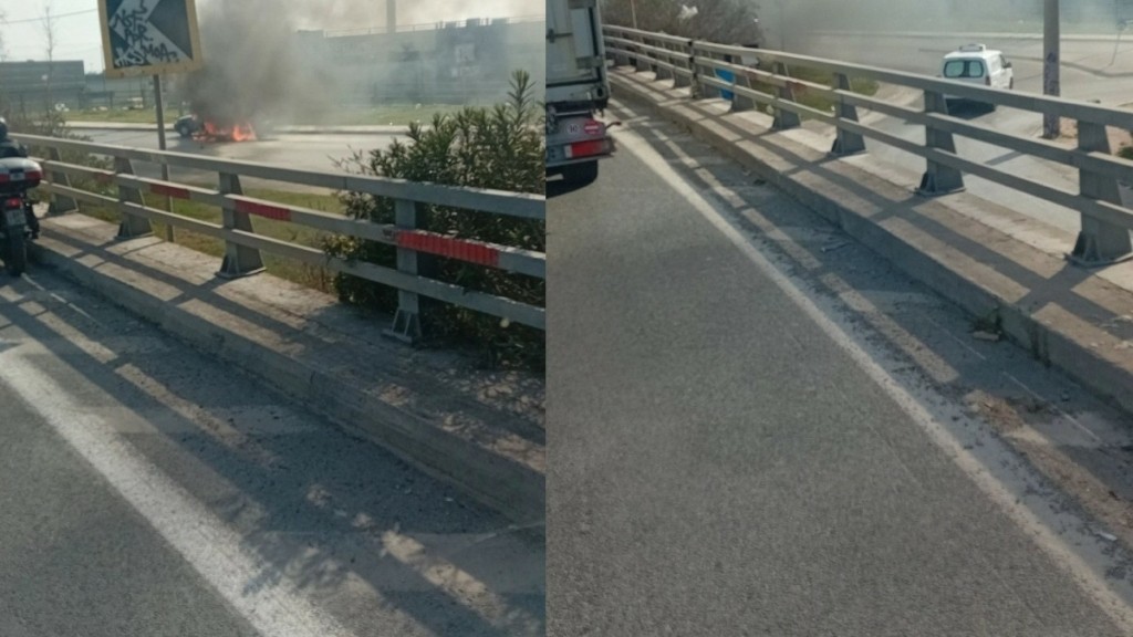 Φωτιά σε όχημα στον παράδρομο του Κηφισού – Δείτε φωτογραφίες