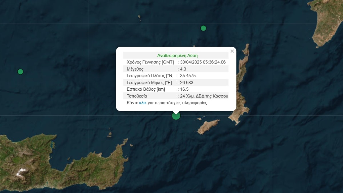 Σεισμός 4,3 Ρίχτερ ανοιχτά της Κάσου