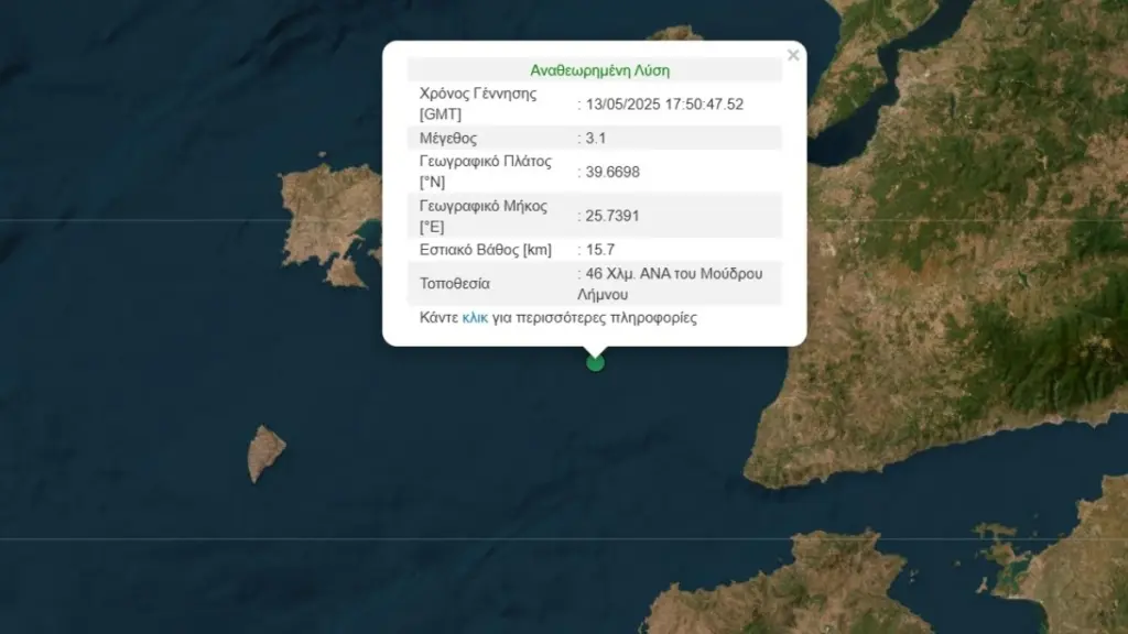 Σεισμός 3,1 Ρίχτερ ανοιχτά της Λήμνου