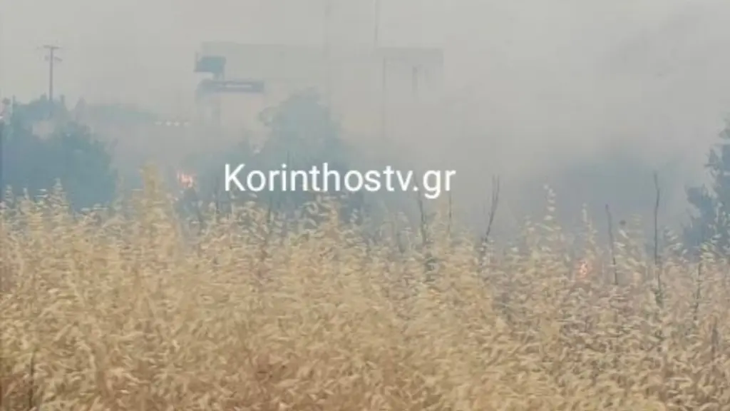 Φωτιά σε ξέρα χόρτα δίπλα στον Προαστιακό Κορίνθου (Φωτογραφίες)