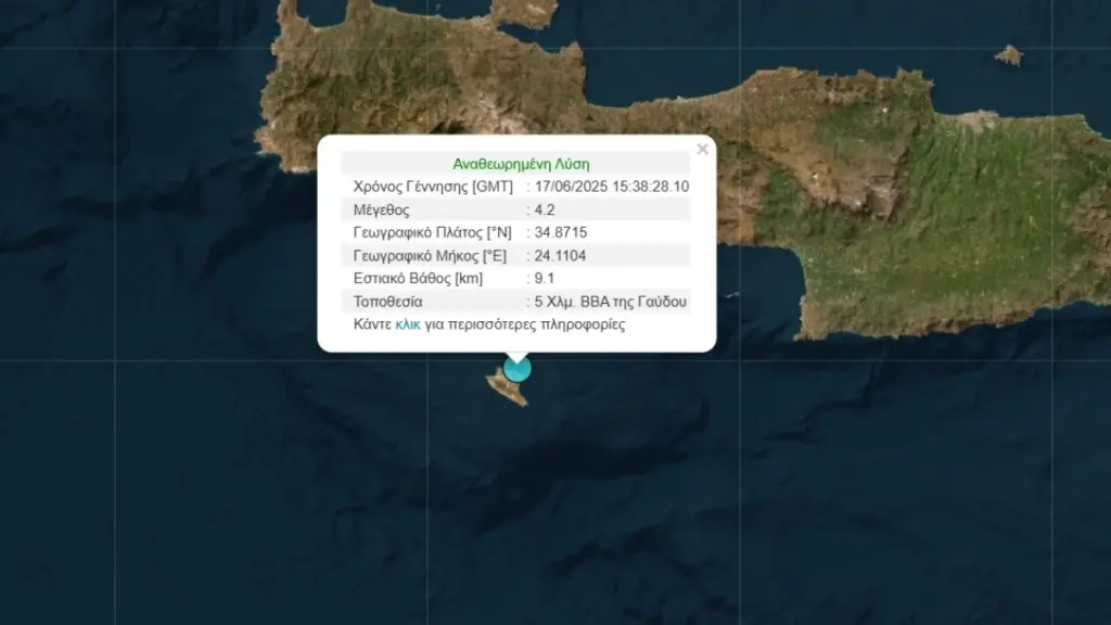 Σεισμός 4,2 Ρίχτερ ταρακούνησε τη Γαύδο