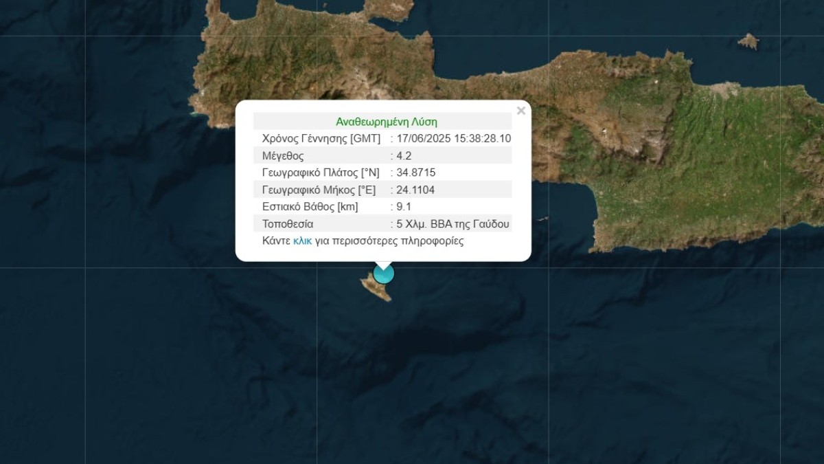 Σεισμός 4,2 Ρίχτερ ταρακούνησε τη Γαύδο