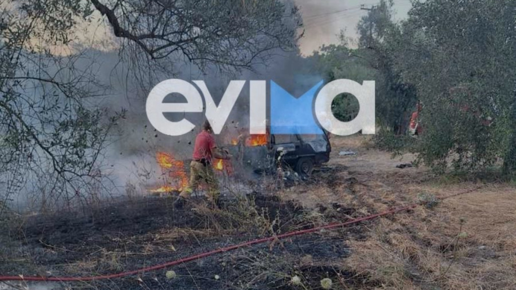 Φωτιά σε ξερά χόρτα στην Στροφυλία Ευβοίας – Ξεκίνησε από αυτοκίνητο που τυλίχθηκε στις φλόγες
