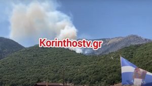 Μεγάλη αναζωπύρωση στην Λαύκα Κορινθίας – Επιχειρούν εναέρια μέσα (βίντεο)