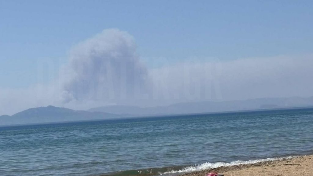 Φωτιά στη Ζάκυνθο: Ορατός από την παραλία της Κυλλήνης ο πυκνός καπνός (Φωτογραφία)