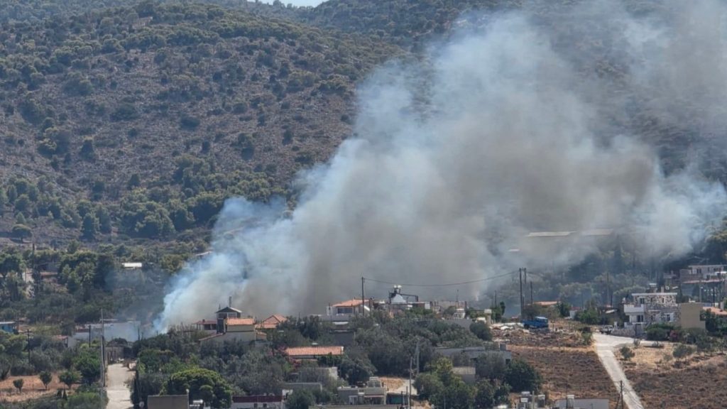 Φωτιά σε οικοπεδικό χώρο στην Σαλαμίνα – Επιχειρούν 3 εναέρια μέσα