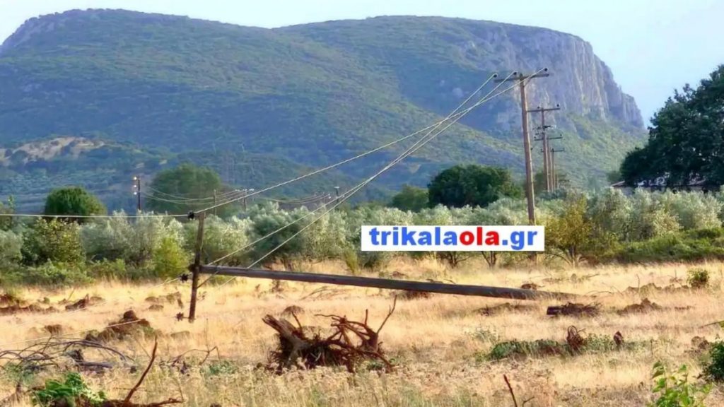Τρίκαλα: Οι ισχυροί άνεμοι ξερίζωσαν κολώνες της ΔΕΔΔΗΕ – Χωρίς ρεύμα στα Χάσια (Εικόνες)