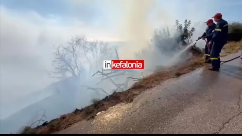 Σε πλήρη εξέλιξη η φωτιά στα Μεταξάτα Κεφαλονιάς (βίντεο)