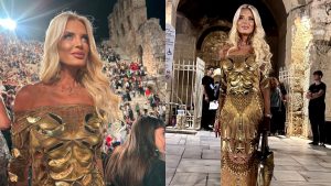 Μαρίνα Σταυράκη: Βραδινή έξοδος στο Ηρώδειο με χρυσοποίκιλτο φόρεμα που θύμιζε πανοπλία (pics)