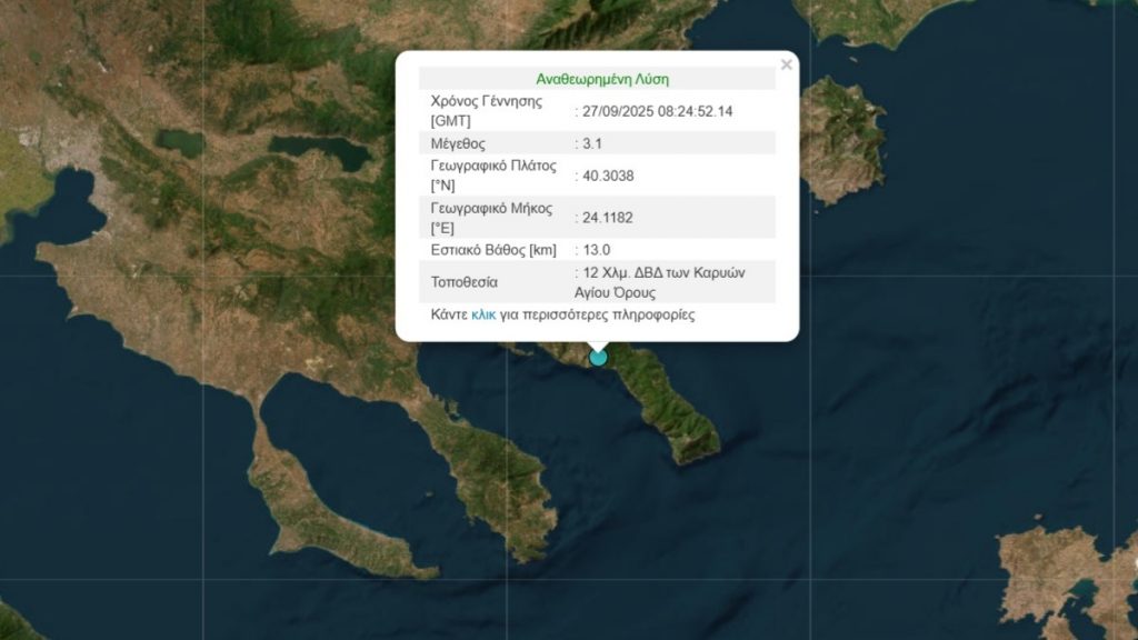 Σεισμός 3,1 Ρίχτερ στο Άγιο Όρος