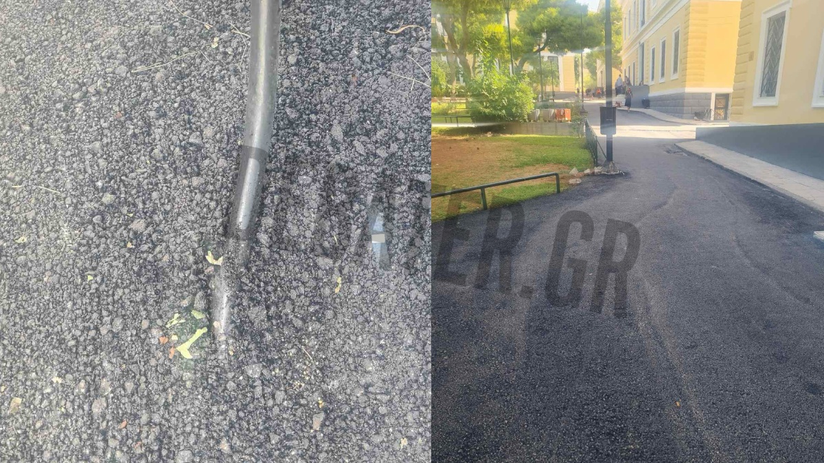 Απίστευτο και όμως ελληνικό! Ασφαλτόστρωσαν μέχρι και τα τραπεζάκια στο προαύλιο δικαστηρίων (Εικόνες)