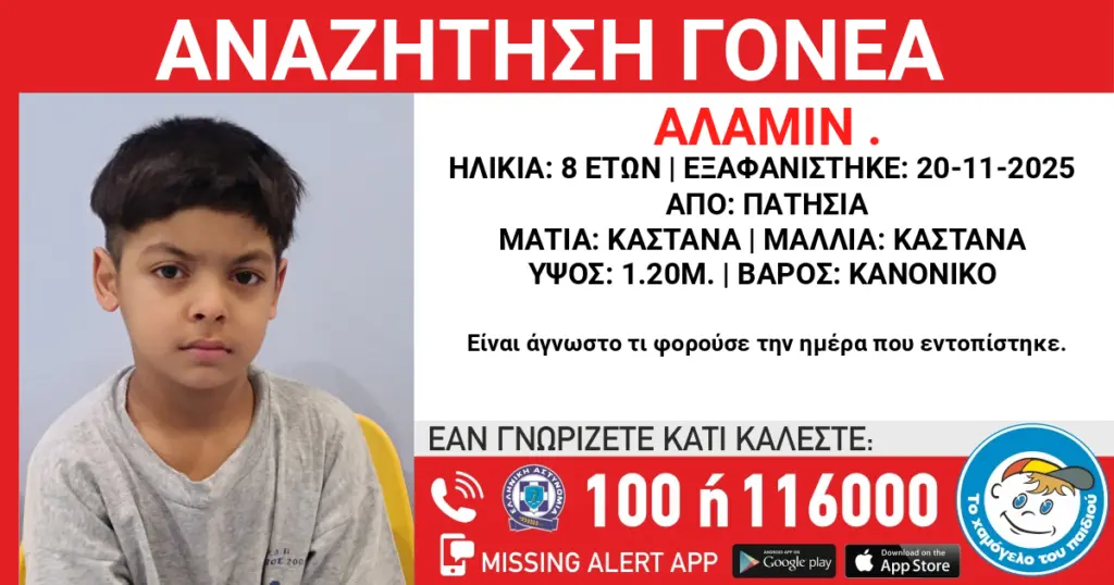 Πατήσια: 8χρονο αγοράκι εντοπίστηκε να περπατά μόνο του – Αναζητούνται οι γονείς του