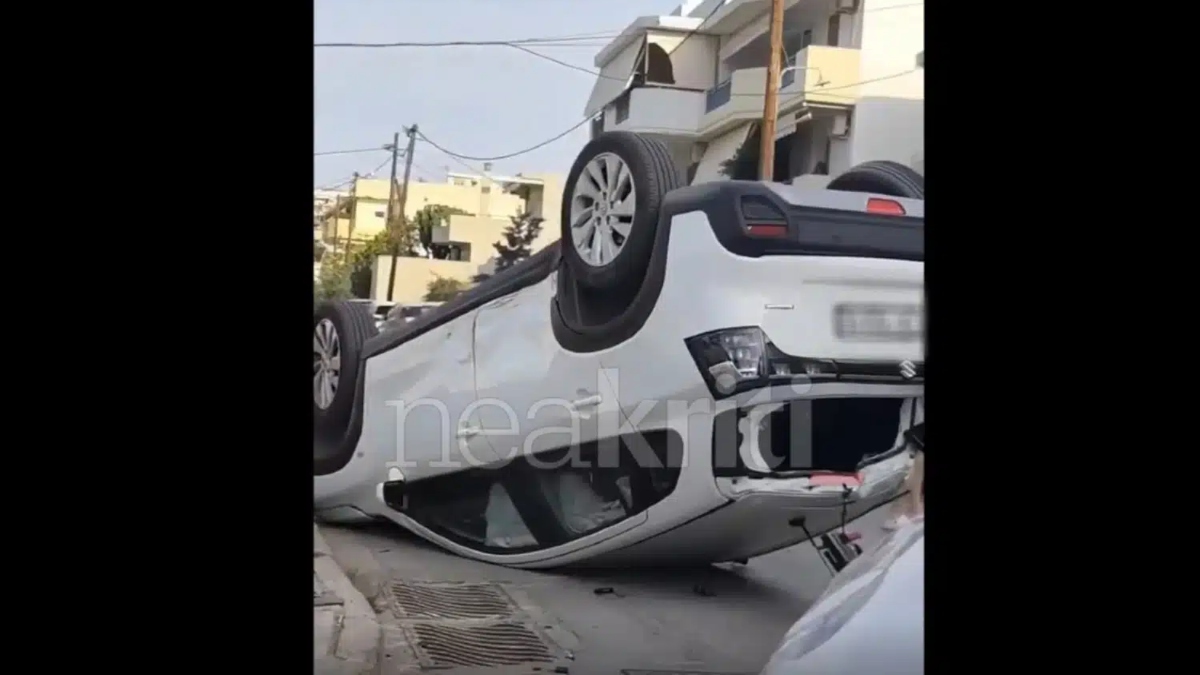 Ηράκλειο: Σοκαριστικό τροχαίο – Αυτοκίνητο ανατράπηκε στο δρόμο