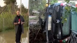 Η Κακοκαιρία Byron σαρώνει τη Μεσσηνία: Αυτοκίνητο κατέληξε σε σπίτι – Κανό αντί για αυτοκίνητα στη Φοινικούντα (Βίντεο)