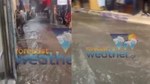 Μοναστηράκι: Η στιγμή που οι δρόμοι μετατρέπονται σε ποτάμια (Βίντεο)
