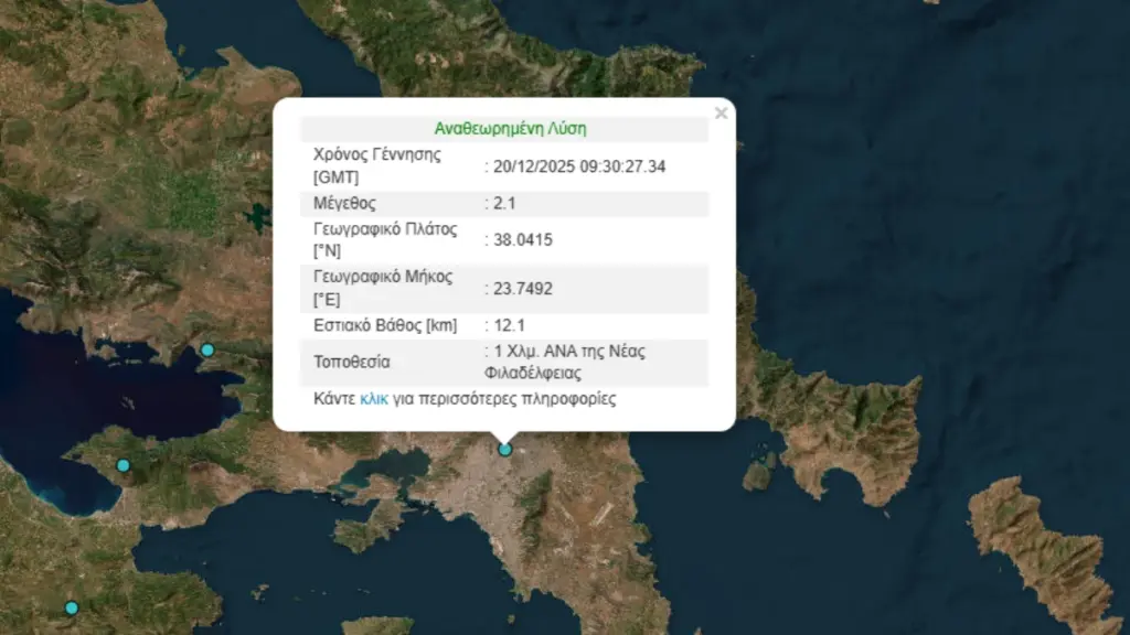 Σεισμός 2,1 Ρίχτερ στη Νέα Φιλαδέλφεια