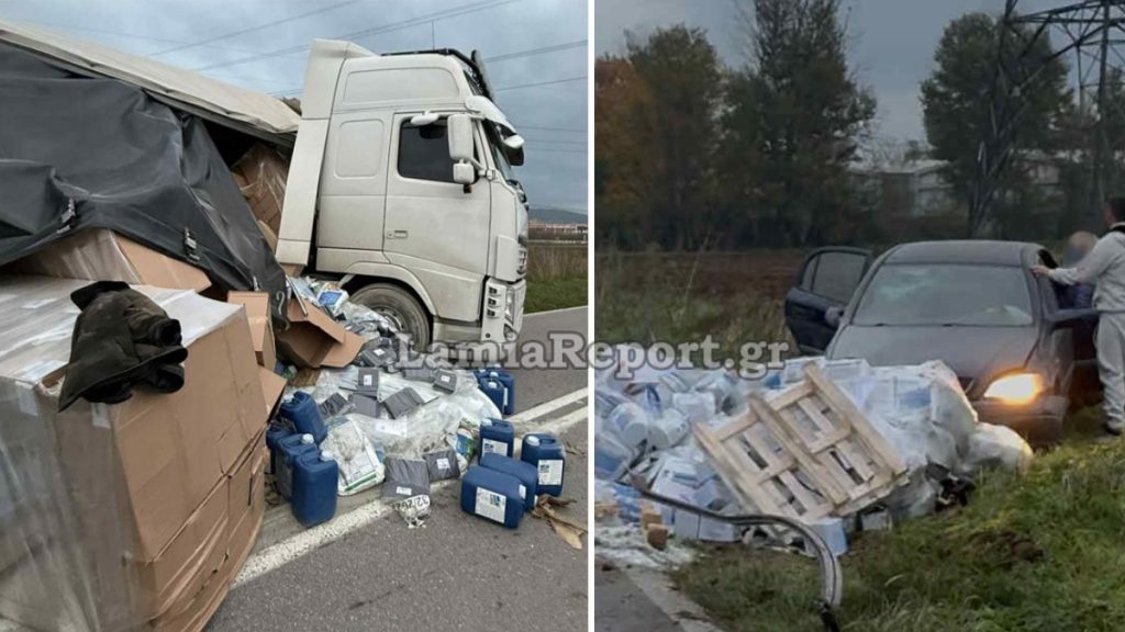 Τρόμος στη Θήβα: Γέμισε το οδόστρωμα τσιμέντα από εκτροπή νταλίκας – Εξετράπη αυτοκίνητο