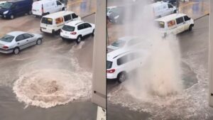 Κακοκαιρία στην Αττική: Φρεάτιο στο Ίλιον μετατράπηκε σε… εντυπωσιακό συντριβάνι (βίντεο)