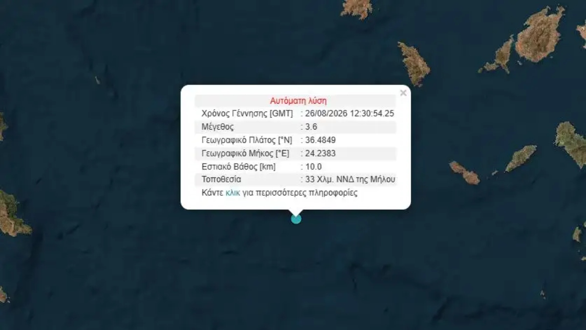 Σεισμός 3,6 Ρίχτερ στη Μήλο